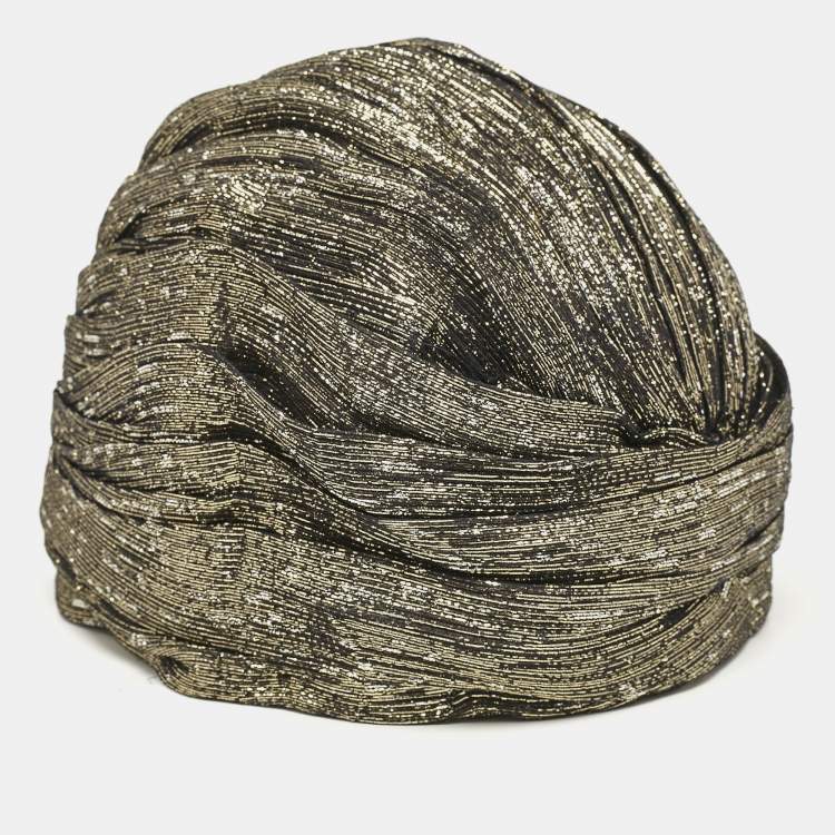 Pre Owned Saint Laurent Metallic Lurex Silk Blend Knotted Turban S