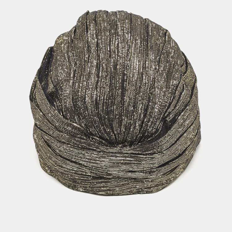 Pre Owned Saint Laurent Metallic Lurex Silk Blend Knotted Turban S