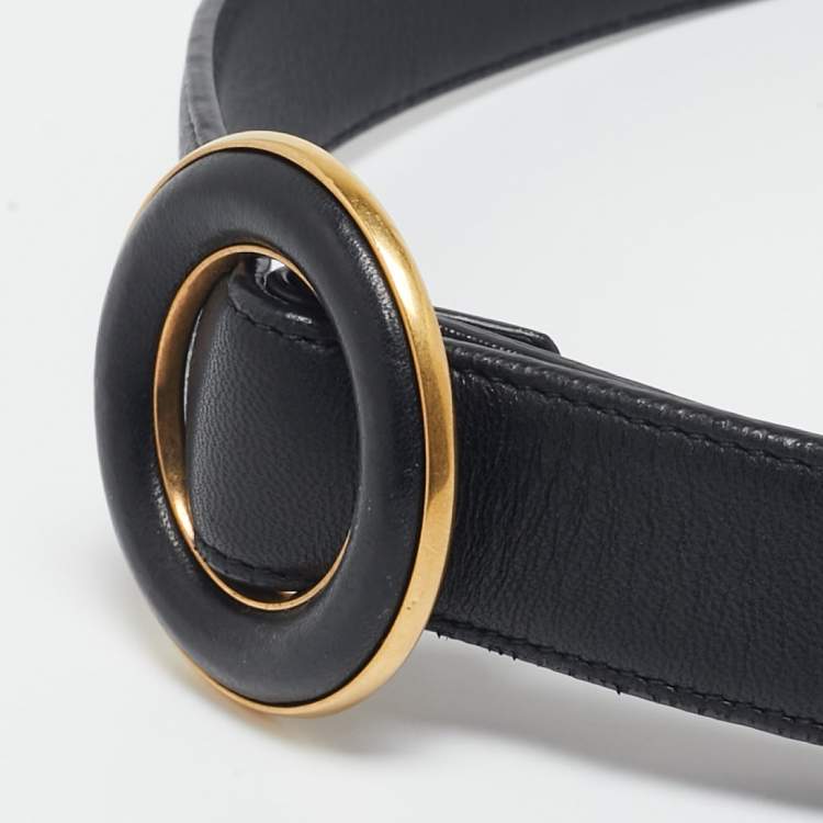 Pre Owned Saint Laurent Black Leather Round Buckle Belt 75CM