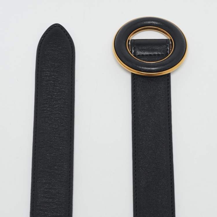 Pre Owned Saint Laurent Black Leather Round Buckle Belt 75CM