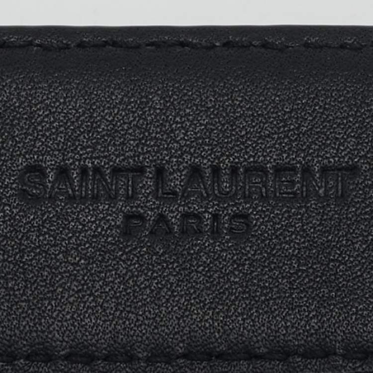 Pre Owned Saint Laurent Black Leather Round Buckle Belt 75CM