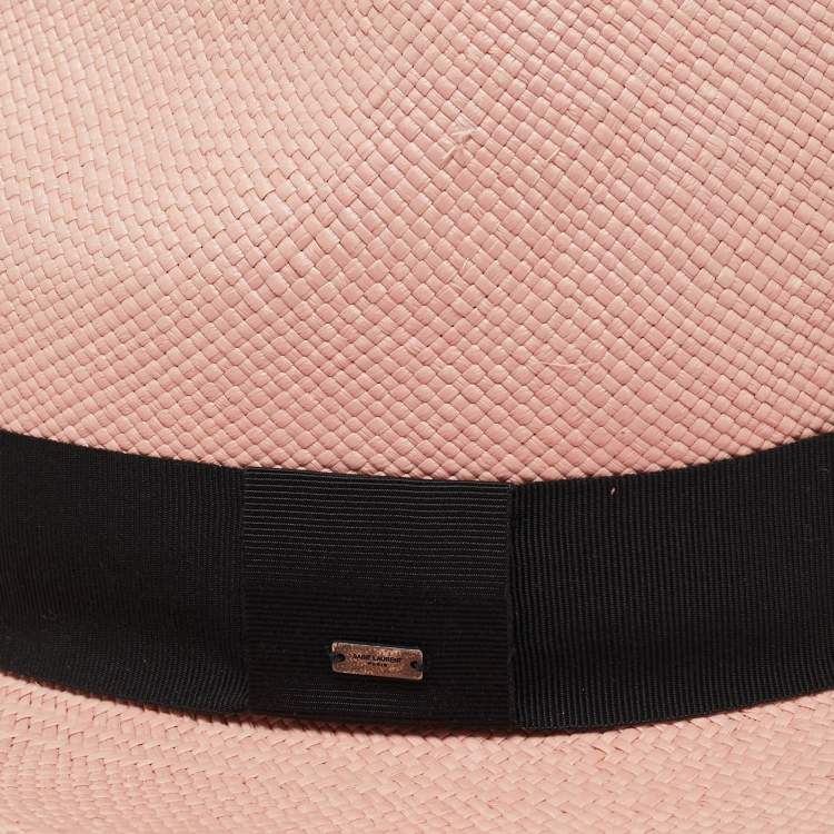 Pre Owned Saint Laurent Paris Pink Straw Panama Hat 