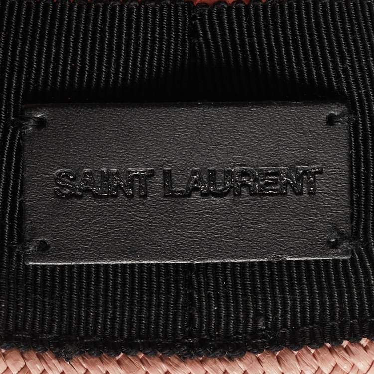 Pre Owned Saint Laurent Paris Pink Straw Panama Hat 
