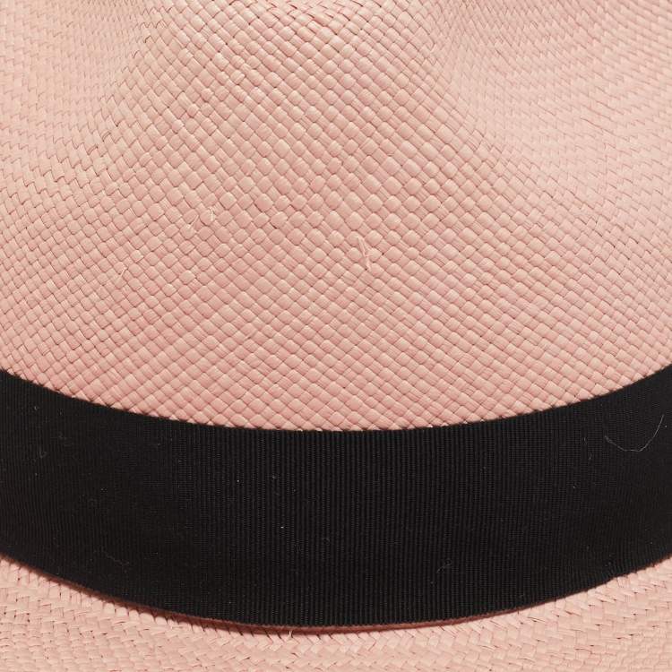 Pre Owned Saint Laurent Paris Pink Straw Panama Hat 