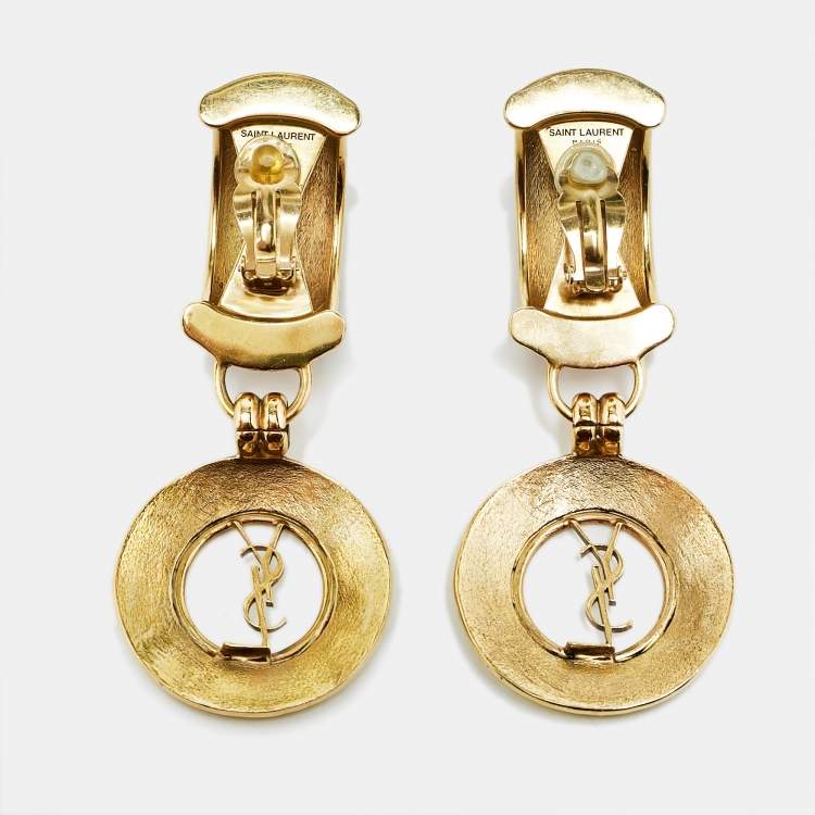 Pre Owned Saint Laurent Paris Enamel Gold Tone Drop Earrings