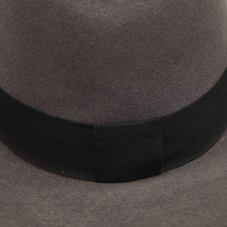 Pre Owned Saint Laurent Paris Grey Rabbit Felt Wide Brim Hat M