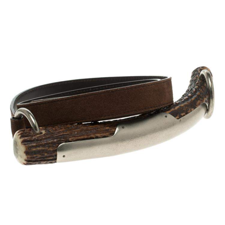 Pre Owned Saint Laurent Paris Brown Leather Horn Bag Shoulder Strap