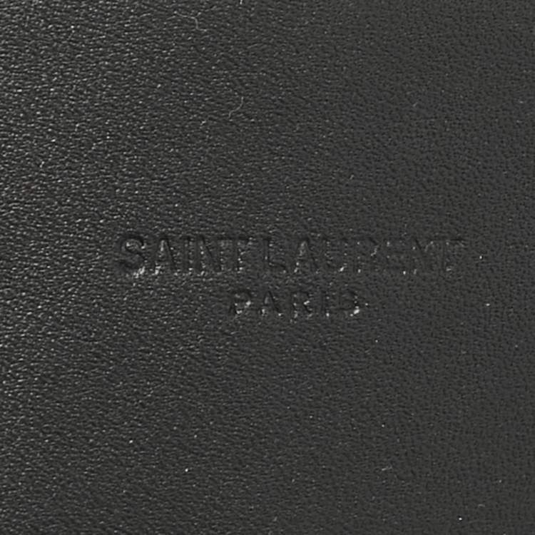 Pre Owned Saint Laurent Black Croc Embossed Patent Leather Logo Square Buckle Belt 70CM
