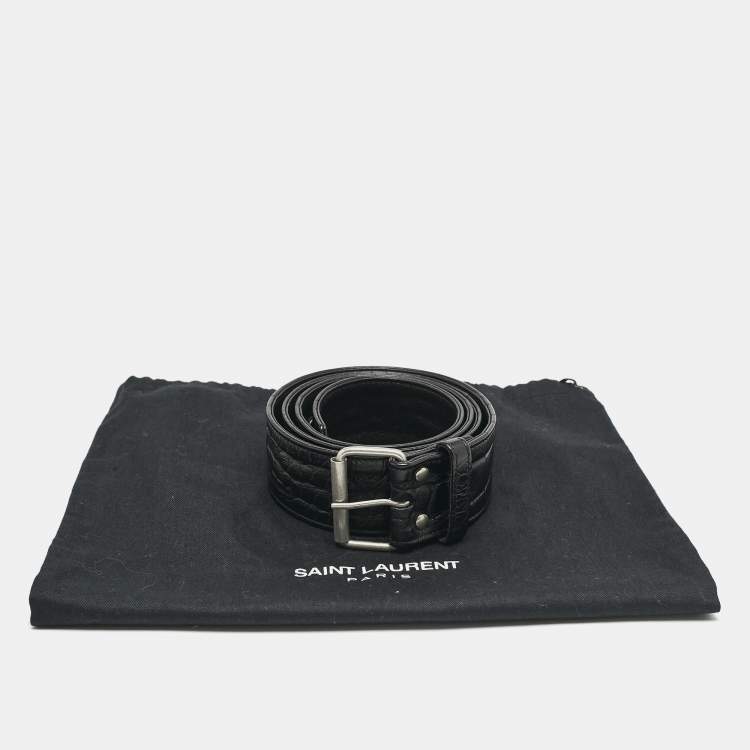 Pre Owned Saint Laurent Black Croc Embossed Leather Buckle Belt 85CM
