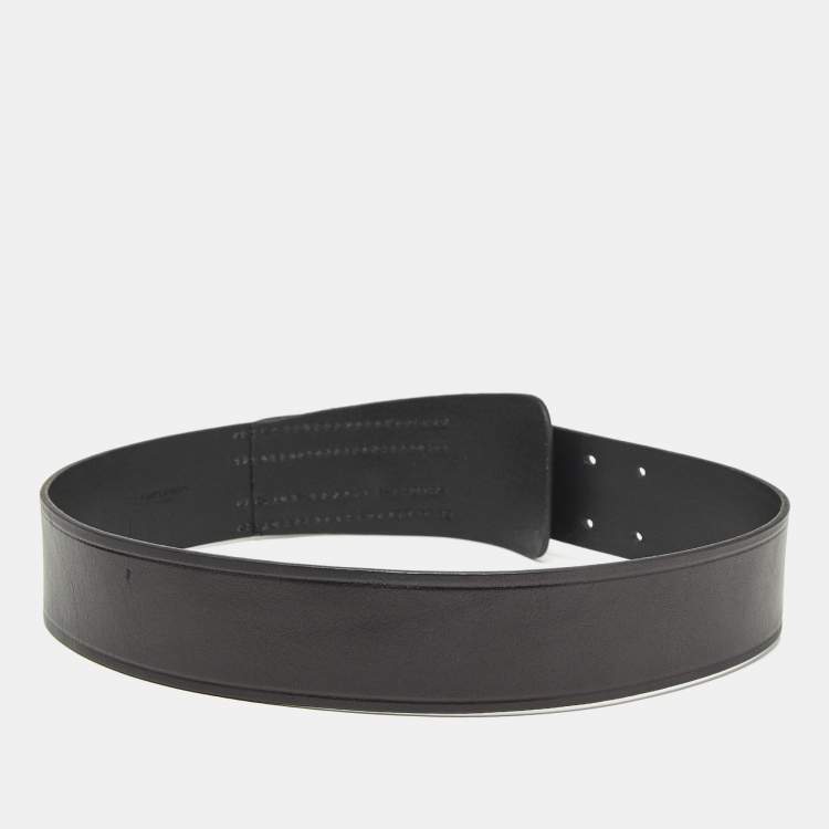 Pre Owned Saint Laurent Black Leather Buckle Waist Belt 75CM