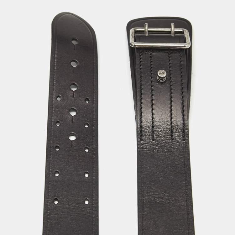 Pre Owned Saint Laurent Black Leather Buckle Waist Belt 75CM