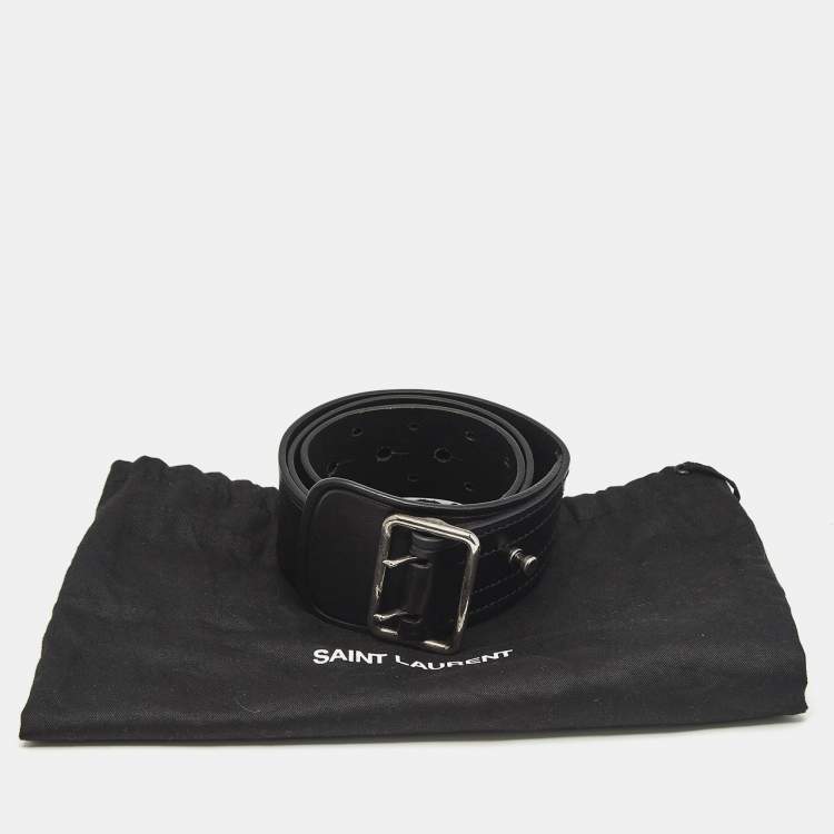 Pre Owned Saint Laurent Black Leather Buckle Waist Belt 75CM