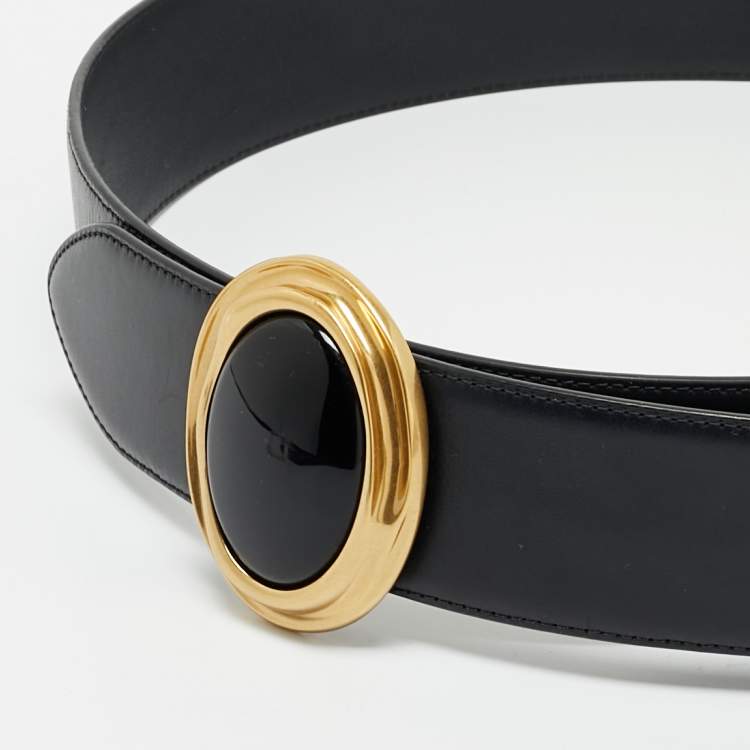 Pre Owned Saint Laurent Black Leather Cabochon Belt 85CM
