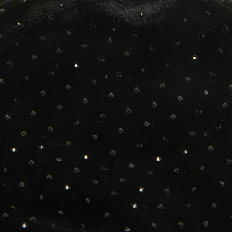 Pre Owned Saint Laurent Paris Black Embellished Velvet Beanie One Size