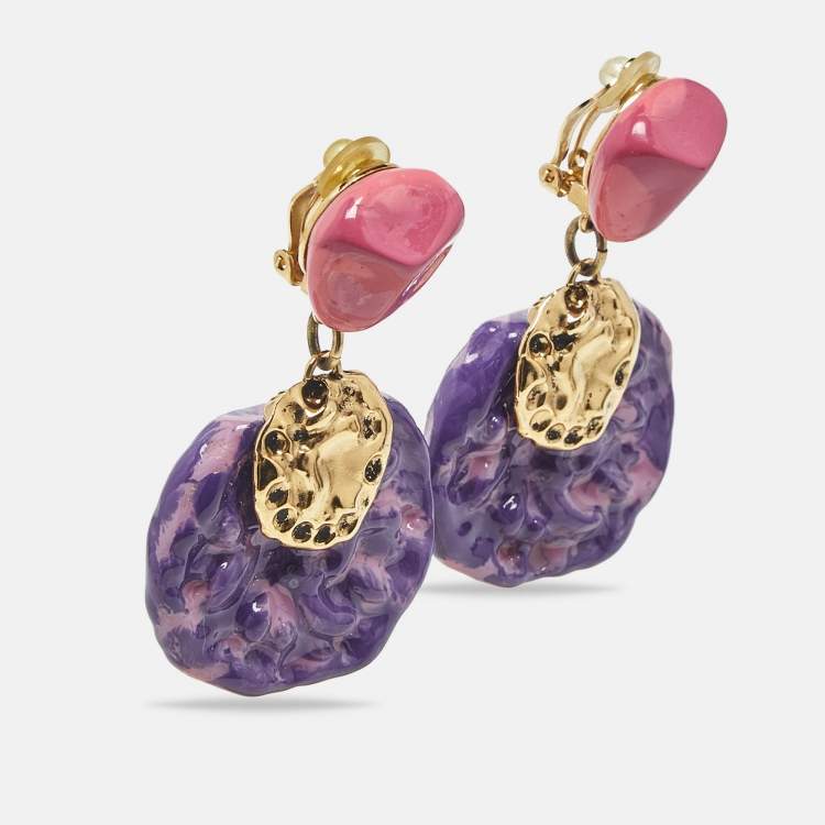 Pre Owned Saint Laurent  Multi Color Gold Tone Earrings