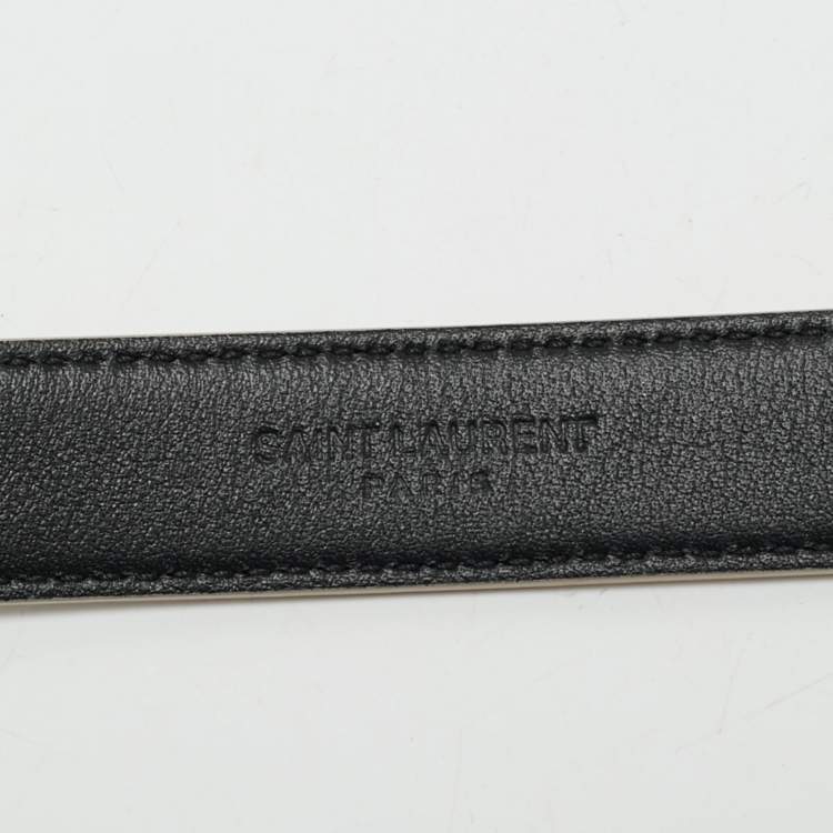 Pre Owned Saint Laurent Beige Leather Cassandre Slim Belt 80 CM