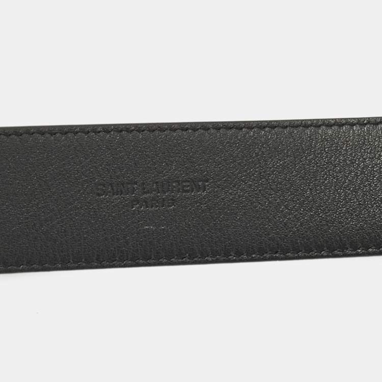 Pre Owned Saint Laurent Black Leather Cassandre Buckle Belt 85 CM