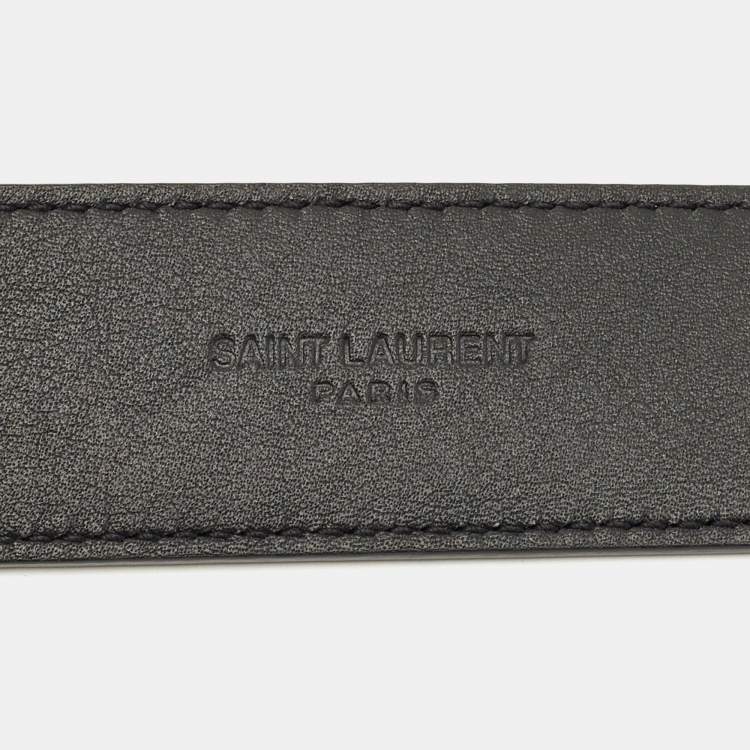 Pre Owned Saint Laurent Black Leather Cassandre Buckle Belt 70CM