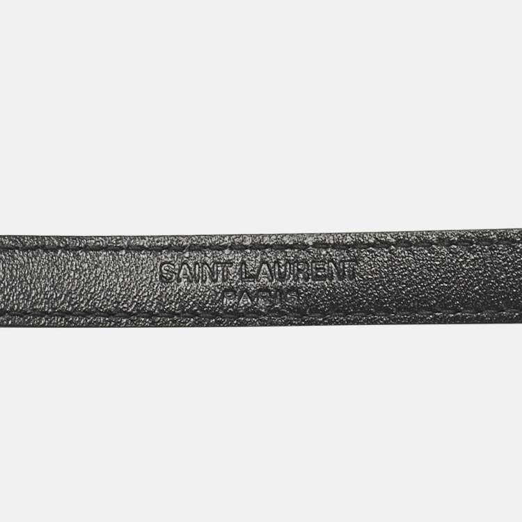 Pre Owned Saint Laurent Black Leather Cassandre Extra Thin Belt 70 CM