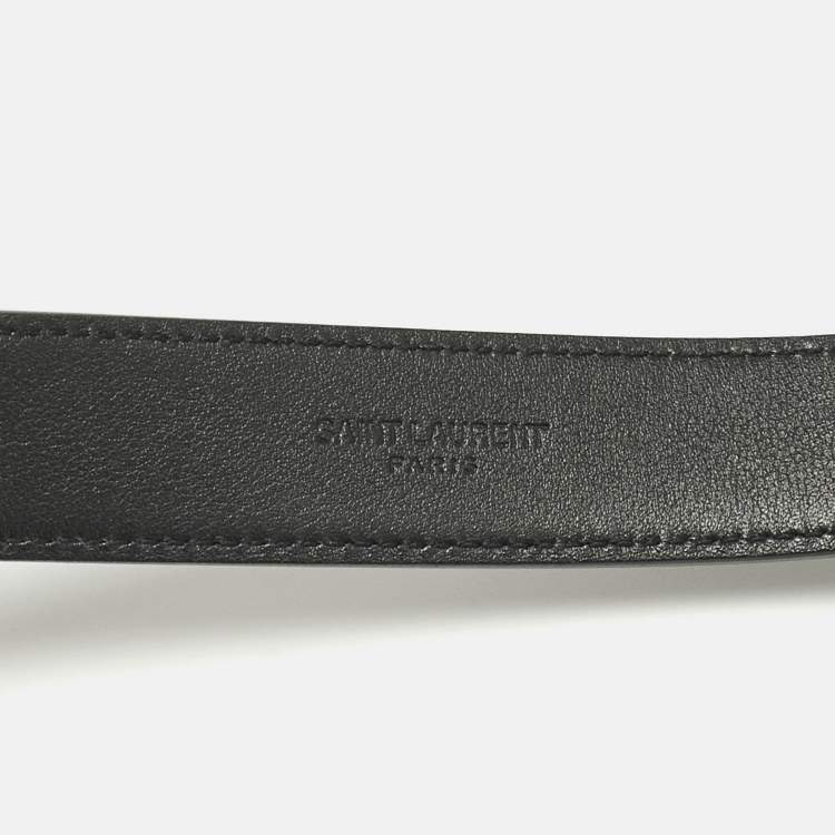 Pre Owned Saint Laurent Black Leather Folk Buckle Belt 70 CM