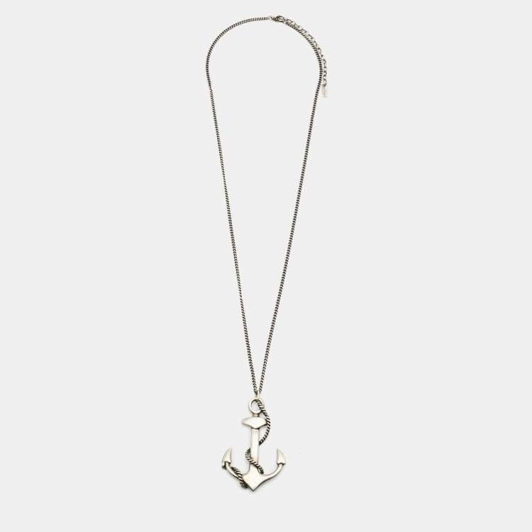 Pre Owned Saint Laurent Paris Anchor Silver Tone Pendant Necklace
