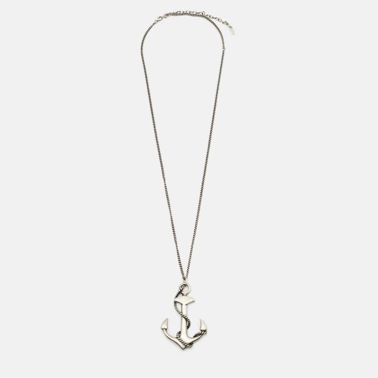 Pre Owned Saint Laurent Paris Anchor Silver Tone Pendant Necklace