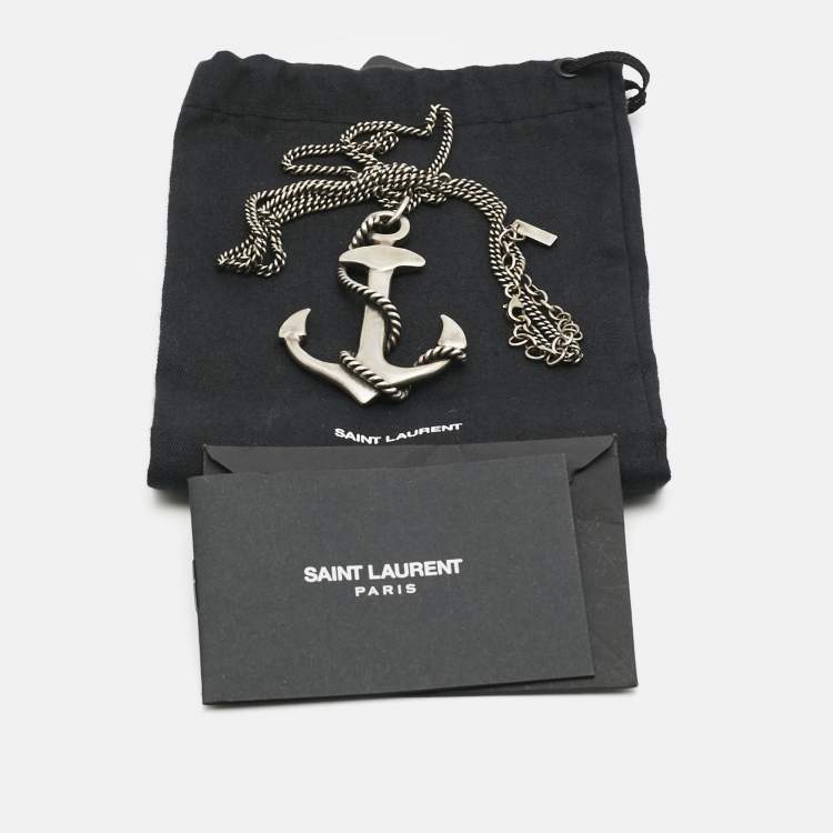 Pre Owned Saint Laurent Paris Anchor Silver Tone Pendant Necklace