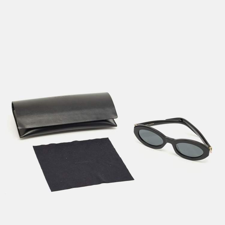 Pre Owned Saint Laurent Black SLM136 Monogram Frame Oval Sunglasses
