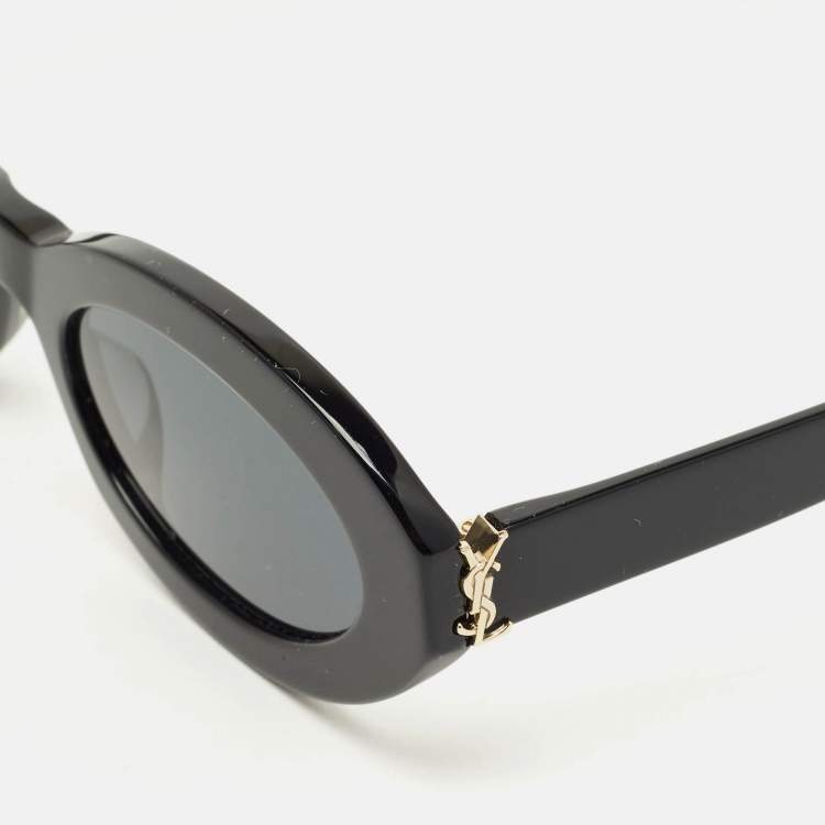 Pre Owned Saint Laurent Black SLM136 Monogram Frame Oval Sunglasses