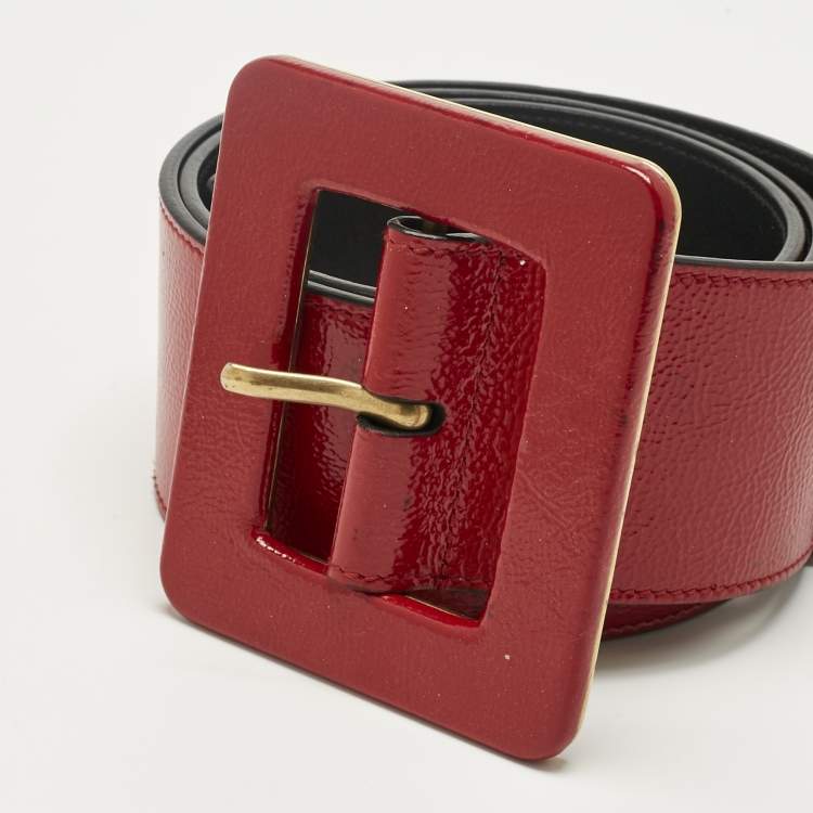 Pre Owned Saint Laurent Red Patent Leather Buckle Waist Belt 80CM