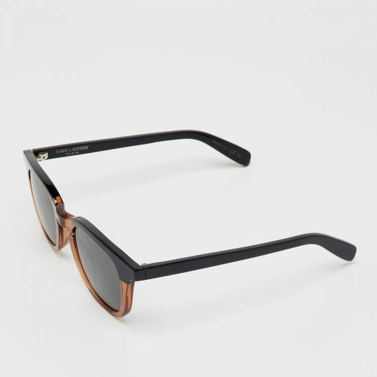Pre Owned Saint Laurent Black/Brown SL 143 003 Frame Square Sunglasses