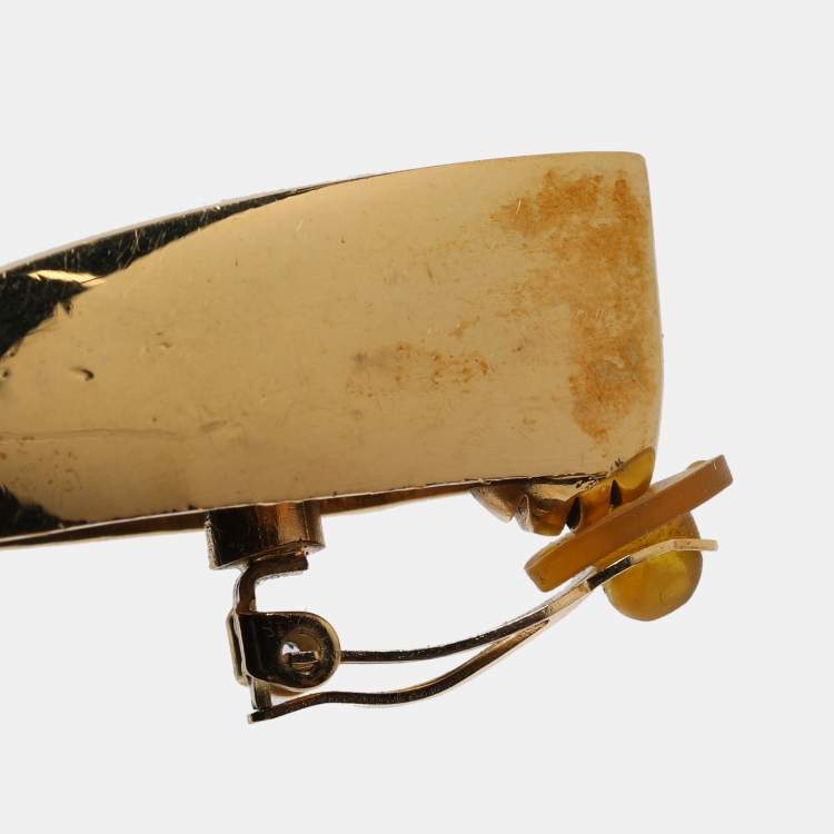 Pre Owned Saint Laurent Gold Tone Metal Comet Clip On Earrings