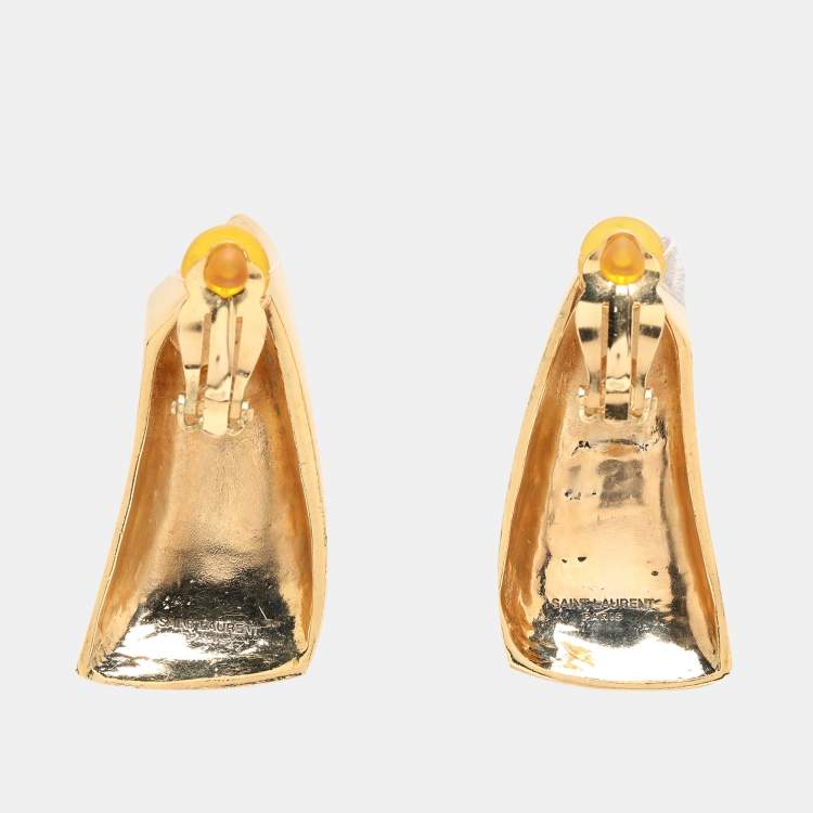 Pre Owned Saint Laurent Gold Tone Metal Comet Clip On Earrings