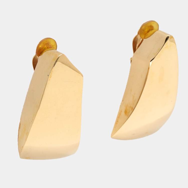 Pre Owned Saint Laurent Gold Tone Metal Comet Clip On Earrings