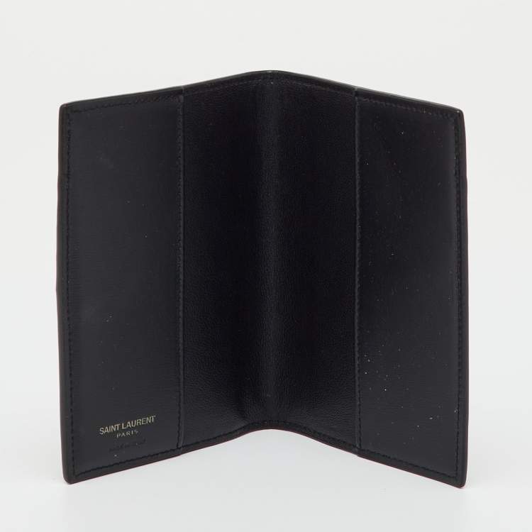 Pre Owned Saint Laurent Black Leather Card Case Passport Holder