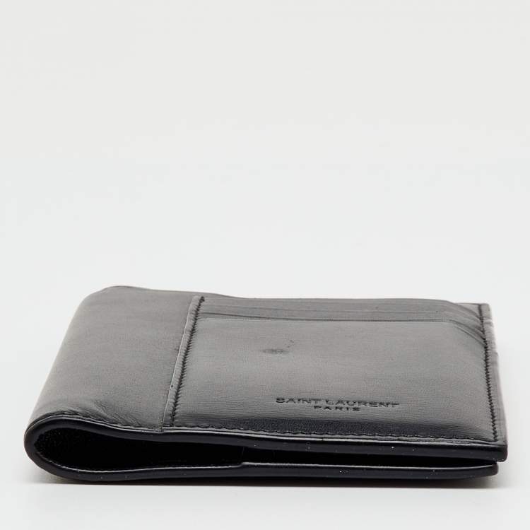 Pre Owned Saint Laurent Black Leather Card Case Passport Holder
