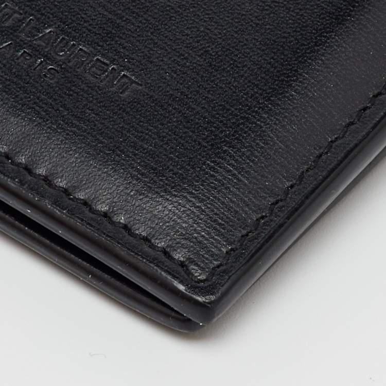 Pre Owned Saint Laurent Black Leather Card Case Passport Holder