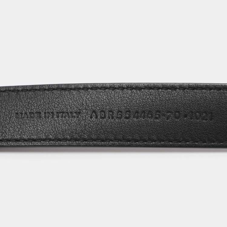 Pre Owned Saint Laurent Black Leather Monogram Skinny Buckle Belt 70CM