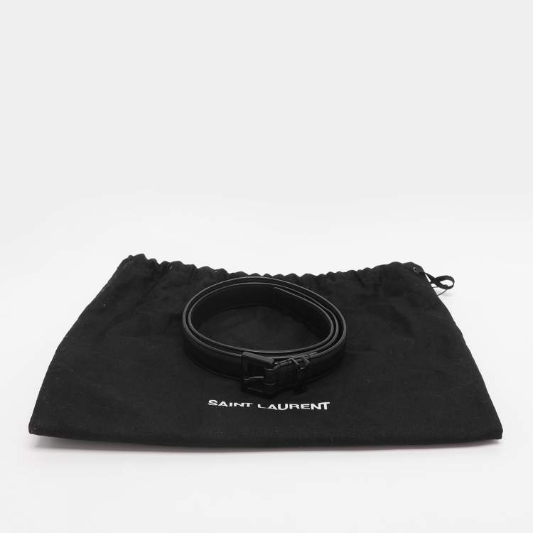 Pre Owned Saint Laurent Black Leather Monogram Skinny Buckle Belt 70CM
