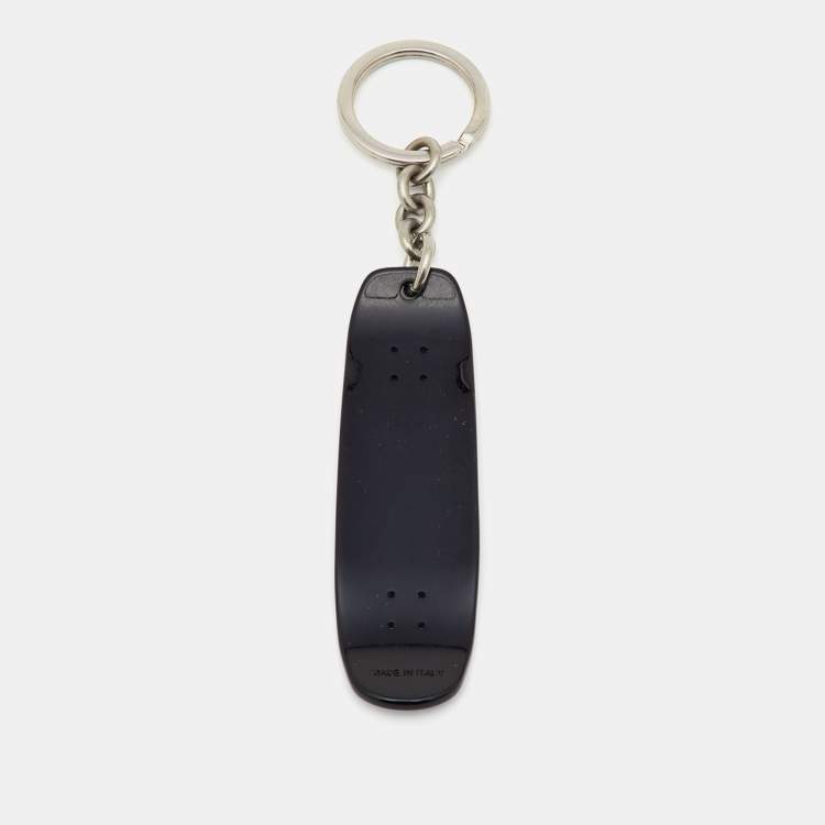 Pre Owned Saint Laurent Black Skateboard Motif Silver Tone Keyring