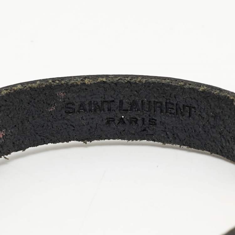 Pre Owned Saint Laurent Opyum Black Leather Gold Tone Bracelet