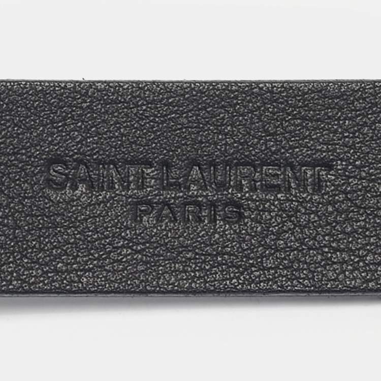 Pre Owned Saint Laurent Buckle Belt Black Crocodile Embossed Leather