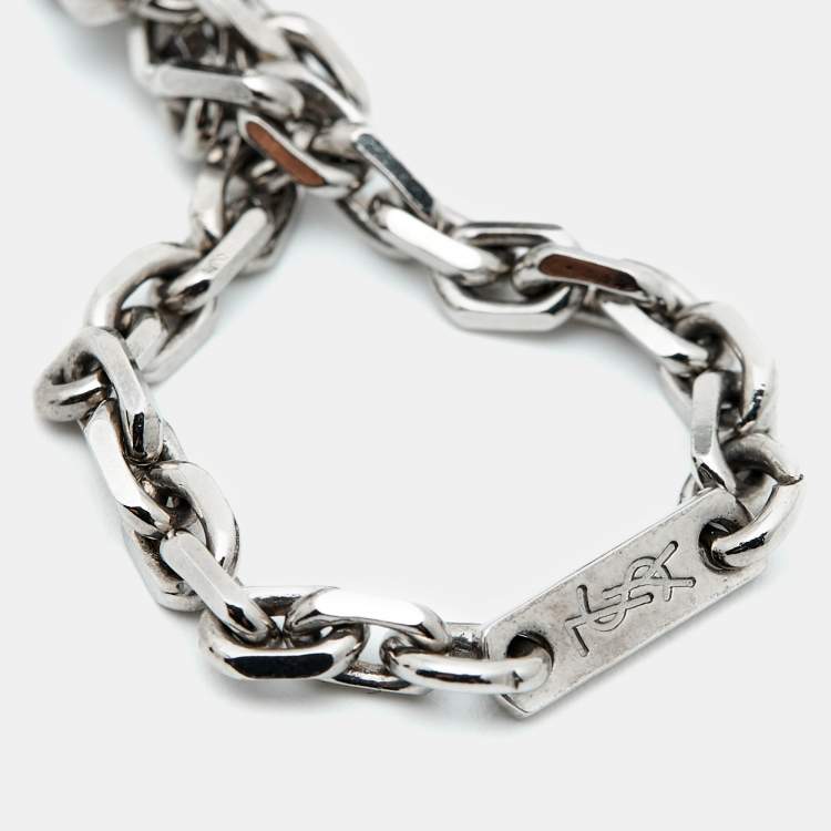 Pre Owned Saint Laurent Paris Silver Tone Key Chain