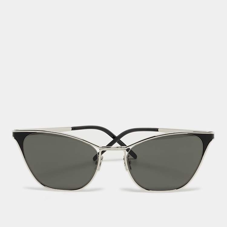 Pre Owned Saint Laurent Black/Silver Tone SL409 Cat Eye Sunglasses