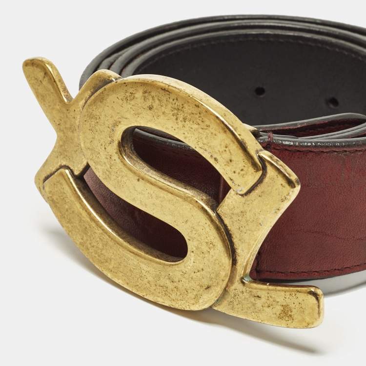 Pre Owned Saint Laurent Logo 100 CM Waist Belt Burgundy Leather