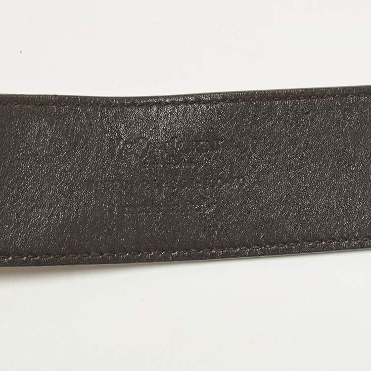 Pre Owned Saint Laurent Logo 100 CM Waist Belt Burgundy Leather