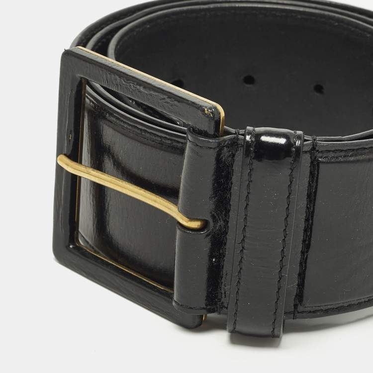 Pre Owned Saint Laurent 90 CM Buckle Wide Belt Black Patent Leather