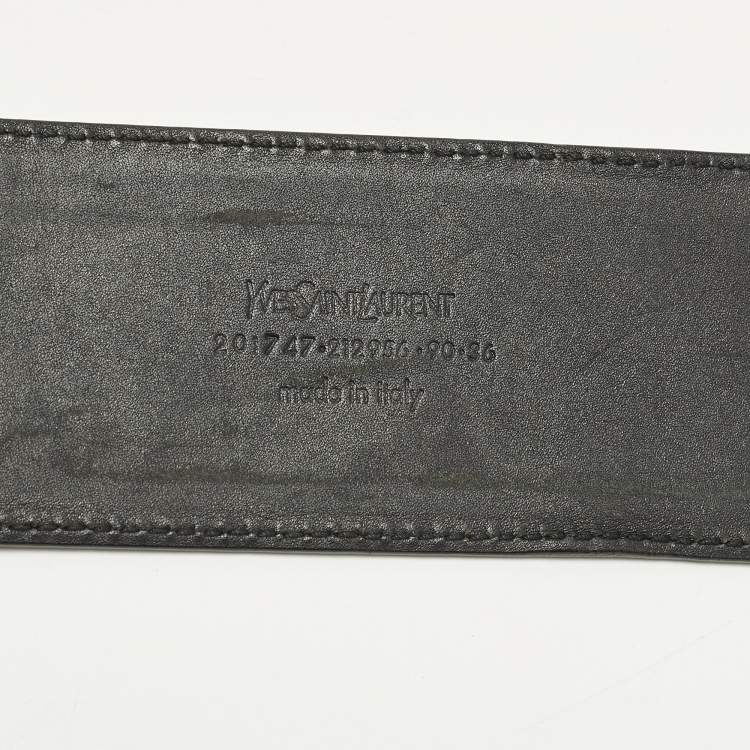 Pre Owned Saint Laurent 90 CM Buckle Wide Belt Black Patent Leather