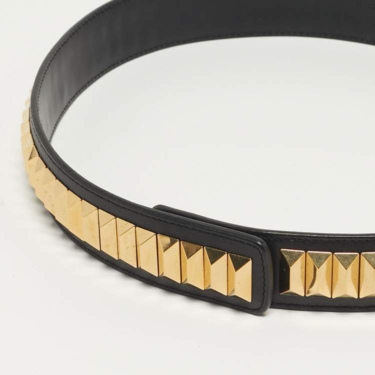 Pre Owned Saint Laurent Studded 70 CM Waist Belt Black Leather