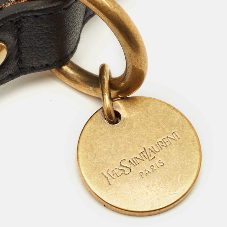 Pre Owned Saint Laurent Brown Leopard Print Calfhair Dog Collar and Leash 